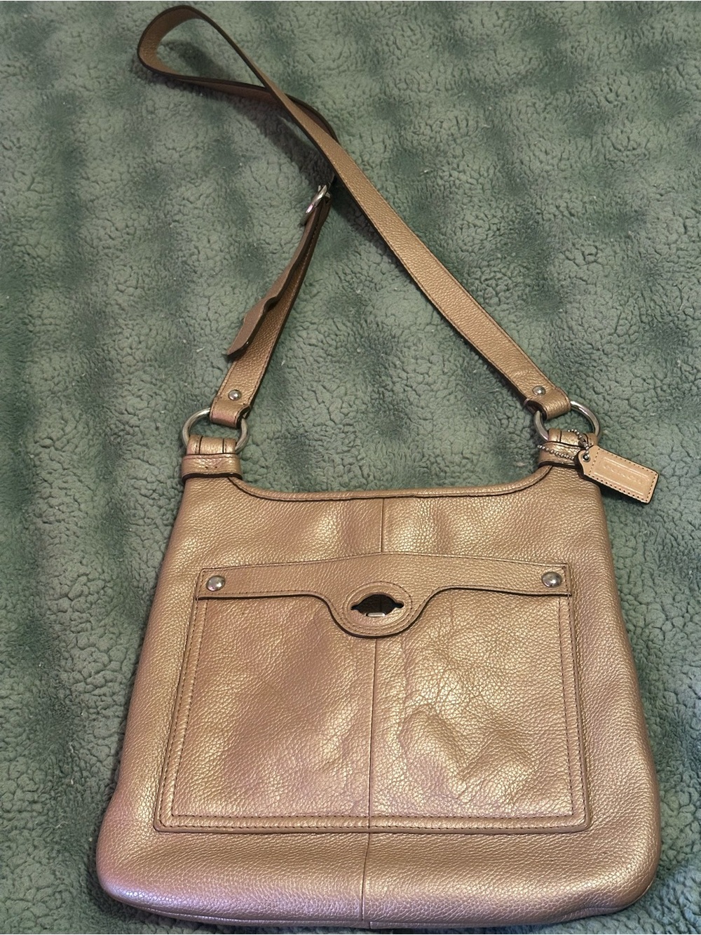 Coach BRONZE Penelope Pebble Leather Crossbody Shoulder Bag in Taupe